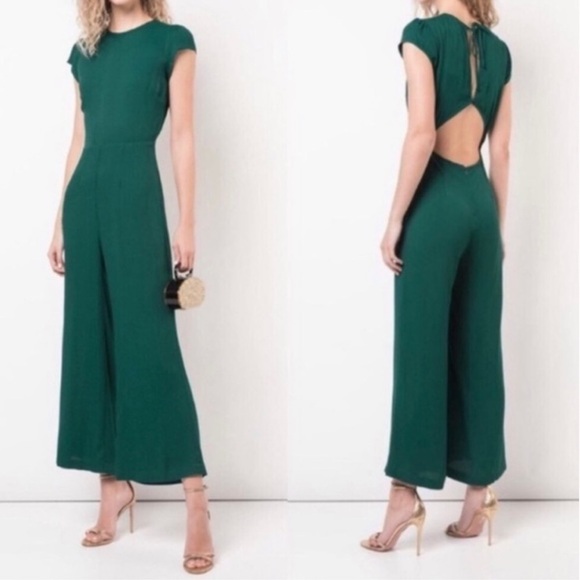Reformation Pants - Reformation Mayer Open Back Jumpsuit Emerald Green Cap Sleeve Wide Leg Size 8